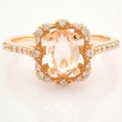HRD Antwerp Certified 14K Rose/Pink Gold Diamond & Morganite Ring (Total 0.83 Ct. Stone) 14K Rose/