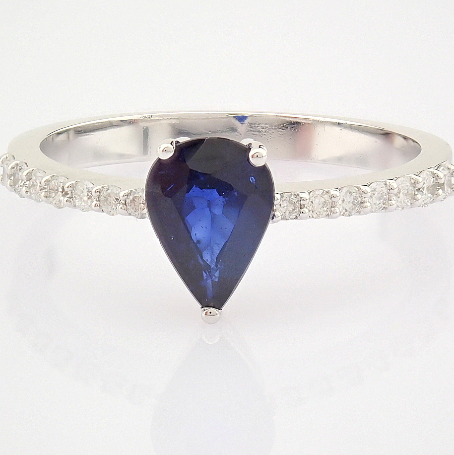 HRD Antwerp Certified 14K White Gold Diamond & Sapphire Ring (Total 0.89 Ct. Stone) 14K White Gold - Image 6 of 10