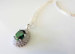 Sterling Silver 2.6 carat Emerald Pendant Necklace