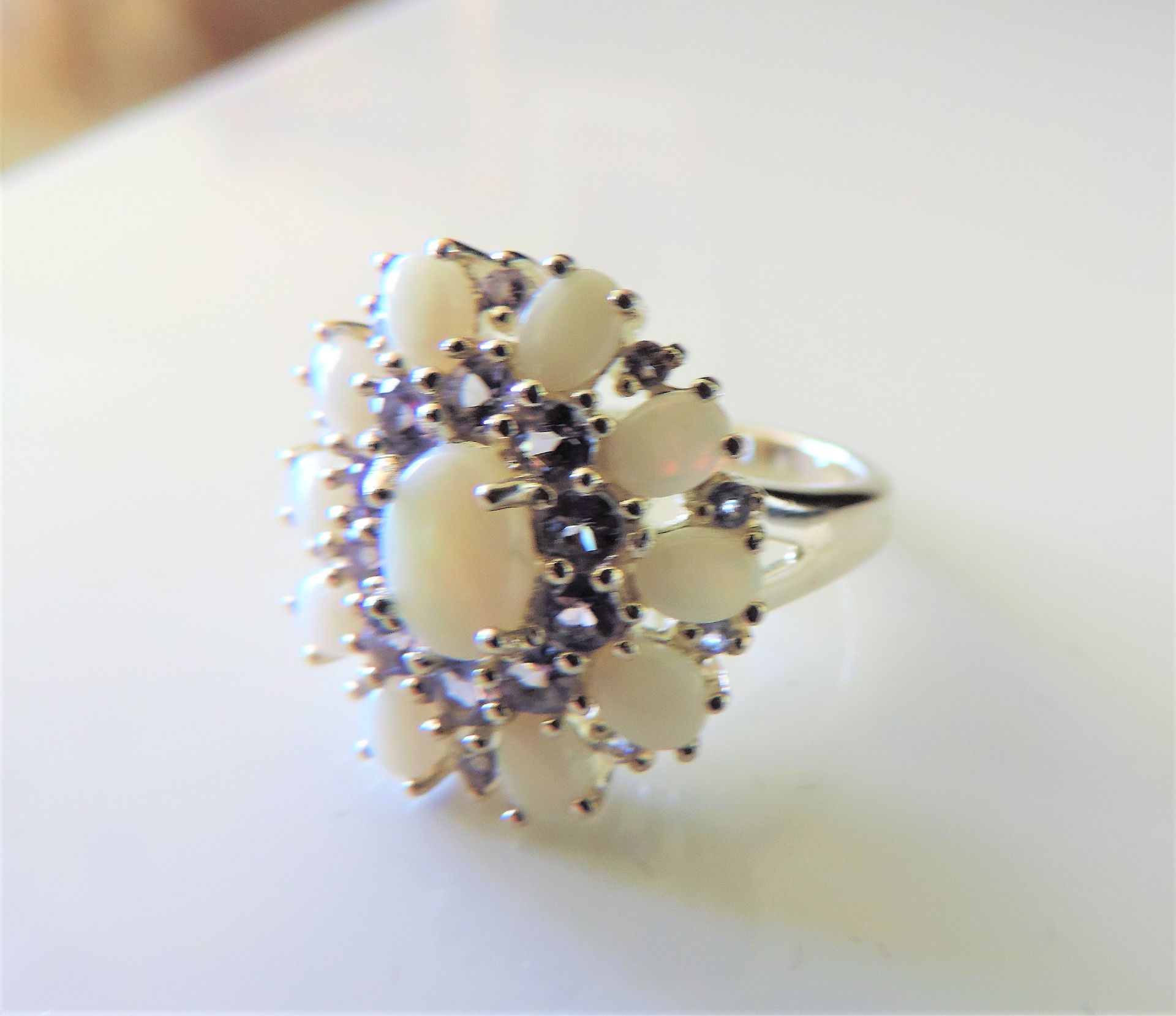 Sterling Silver 2.1 ct Tanzanite & Opal Cluster Ring - Image 2 of 4