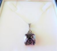 Sterling Silver 20 ct Amethyst & Marcasite Pendant Necklace