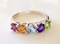 Sterling Silver Amethyst, Topaz, Tourmaline, Peridot & Citrine Ring