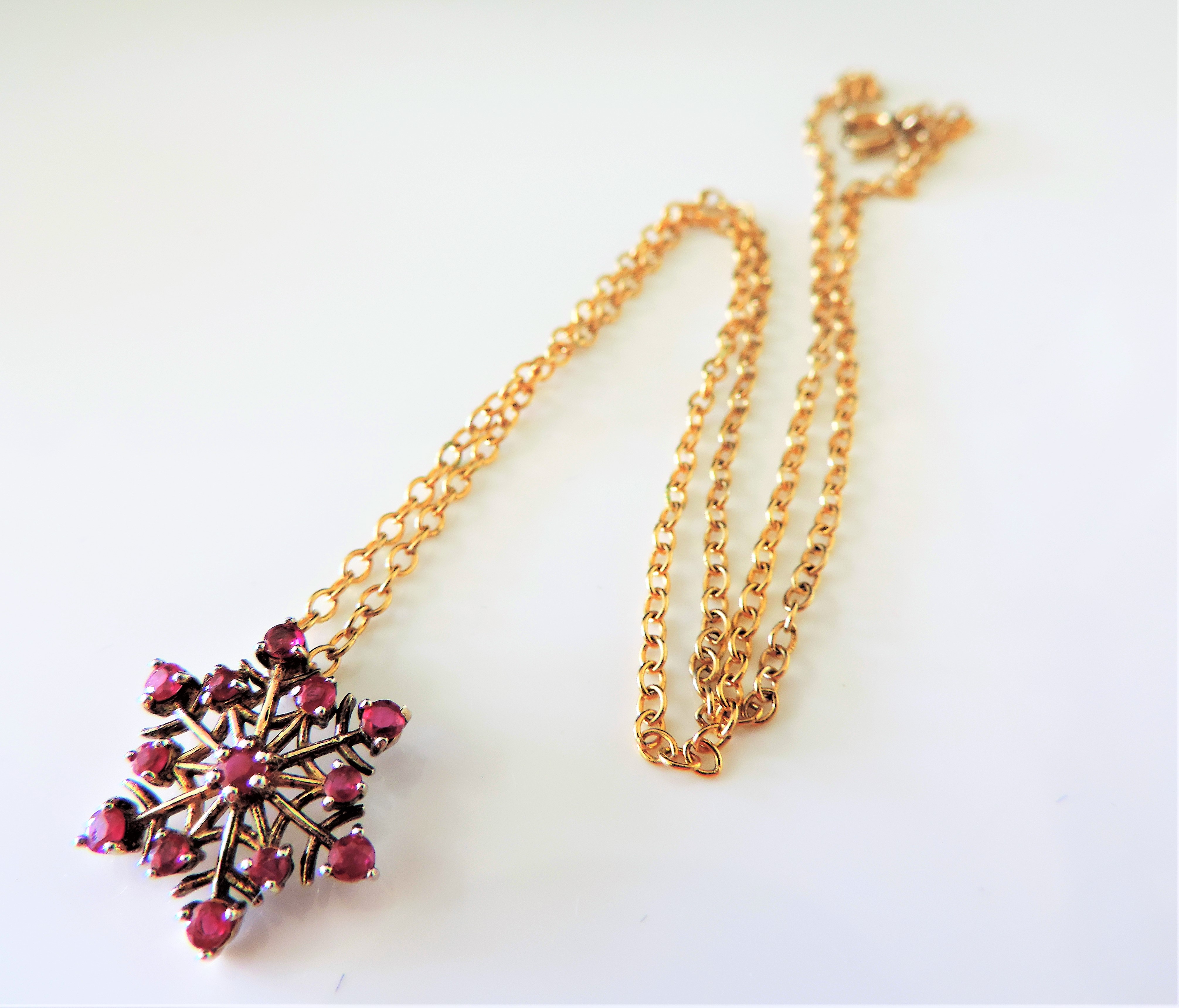 Ruby Snowflake Pendant Necklace Gold on Sterling Silver - Image 2 of 2