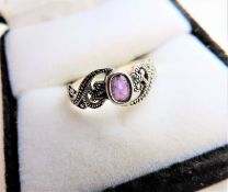 Sterling Silver Vintage Style Amethyst & Marcasite Ring