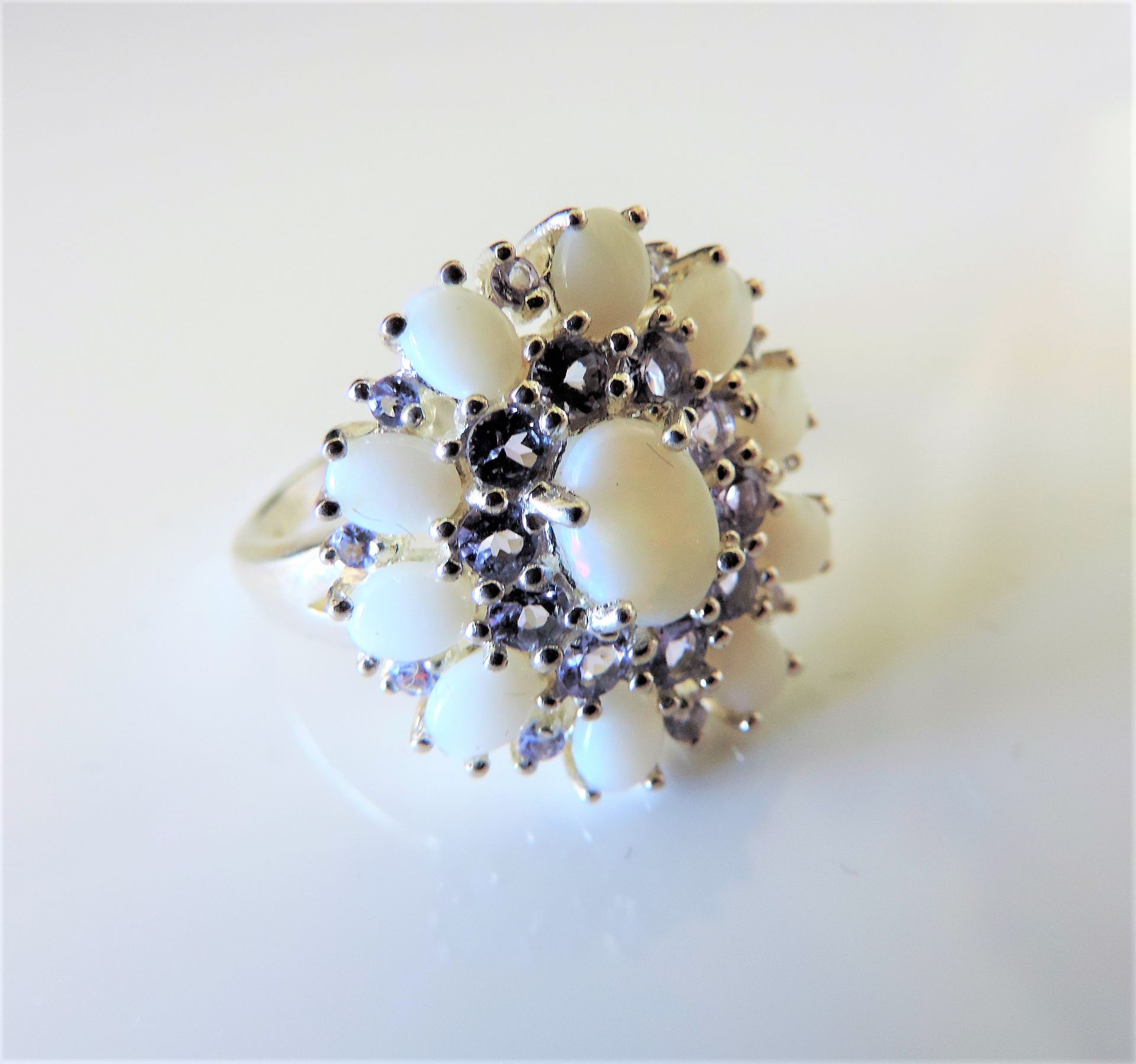 Sterling Silver 2.1 ct Tanzanite & Opal Cluster Ring - Image 3 of 4