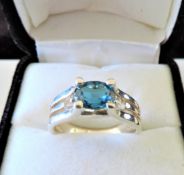 Sterling Silver 1.1 ct Deep Blue Topaz Ring