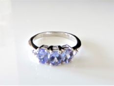 Sterling Silver 3 Stone Tanzanite Gemstone Ring