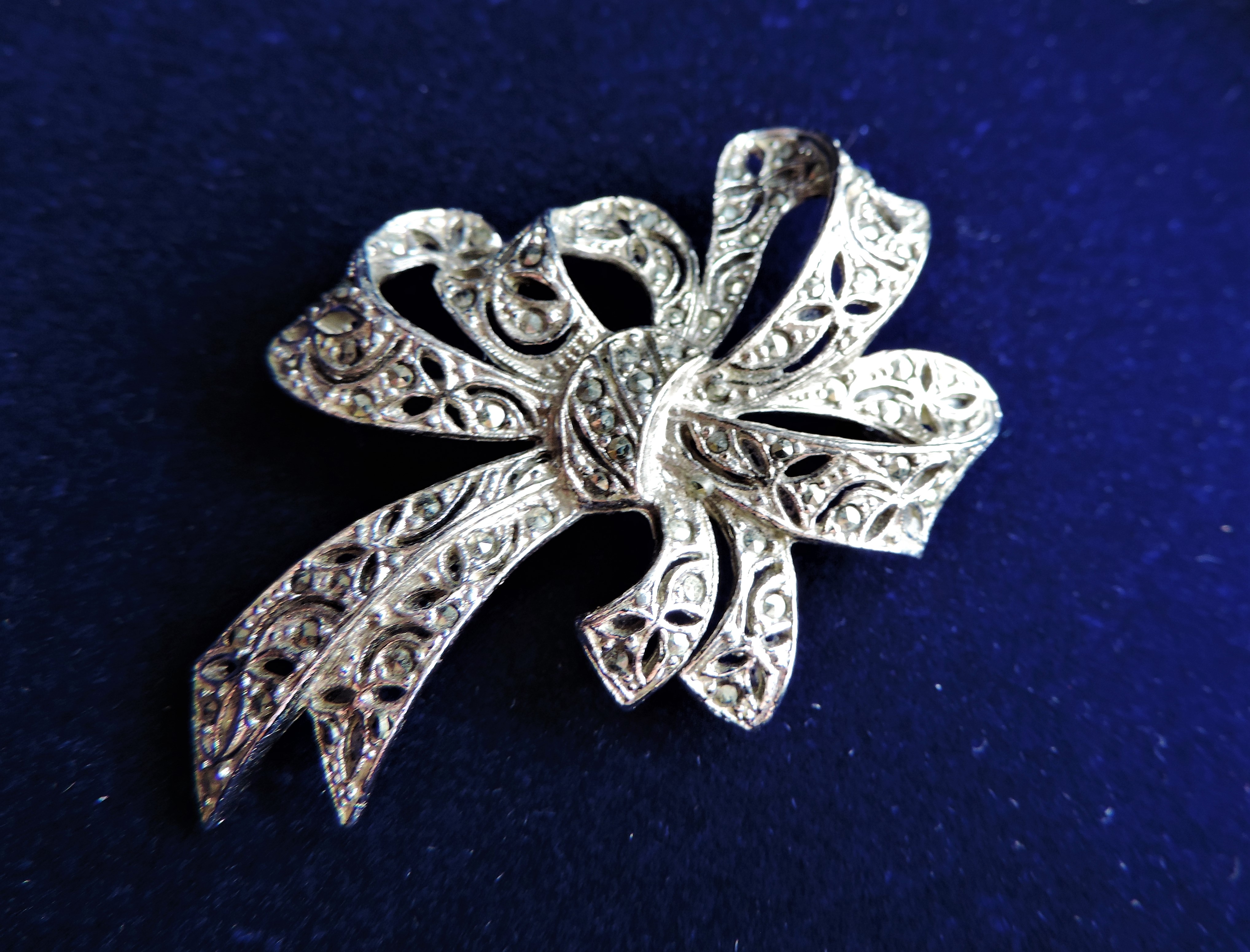 Broche Ancienne Art Nouveau - Chardon En Argent Et Marcassite - Bijou Vintage France