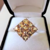 Sterling Silver 1.8 ct Citrine Cluster Ring