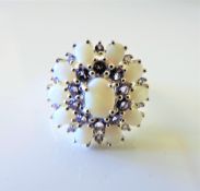 Sterling Silver 2.1 ct Tanzanite & Opal Cluster Ring