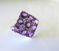 Sterling Silver 3.6 ct Amethyst & Diamond Cluster Ring