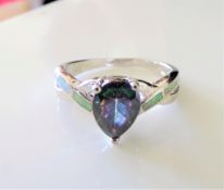 Sterling Silver 2ct Pear Cut Mystic Topaz & Fire Opals Ring
