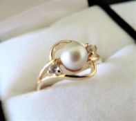 Gold on Silver Cultured Pearl Ring