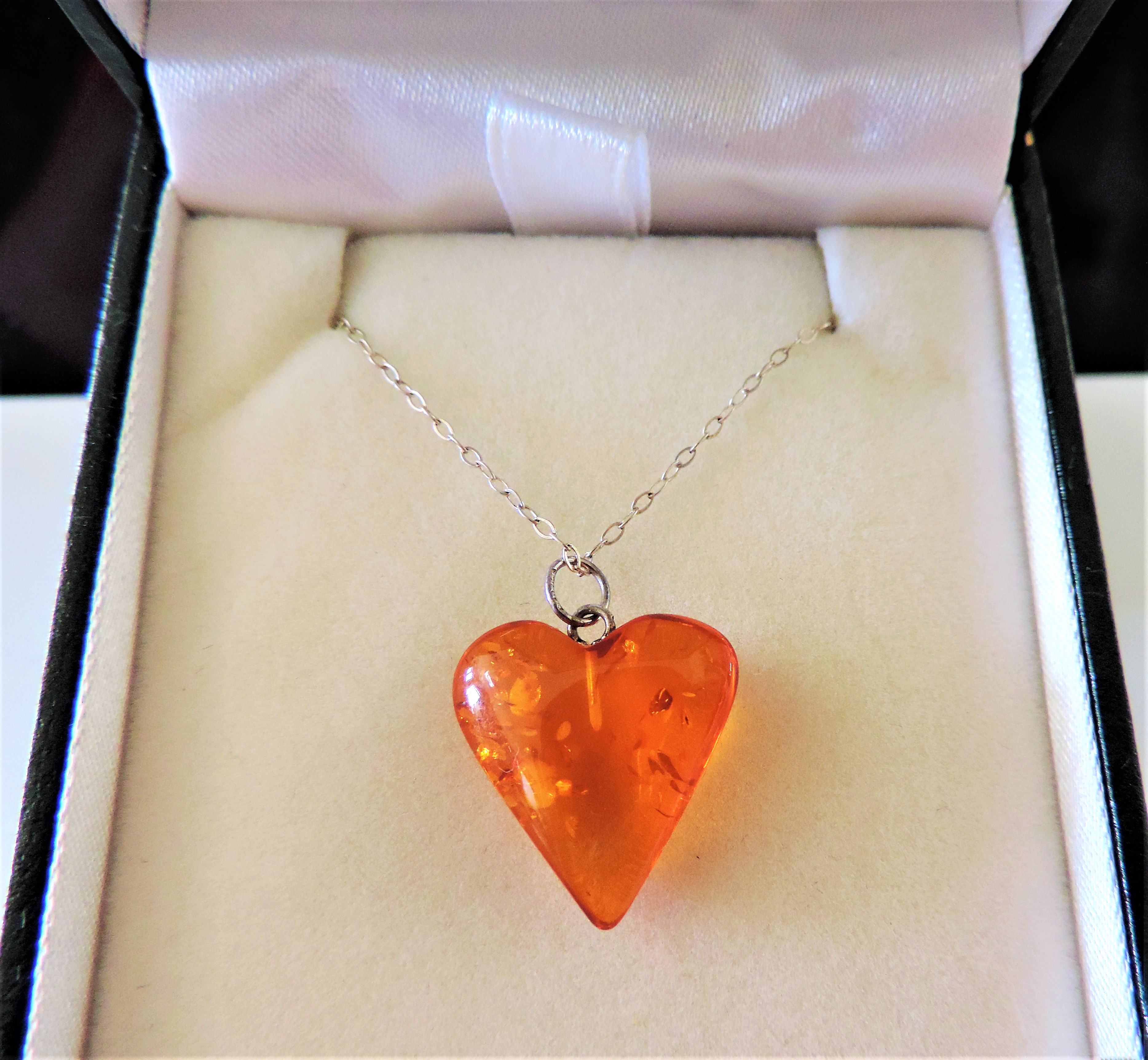 Baltic Amber Heart on Sterling Silver Chain