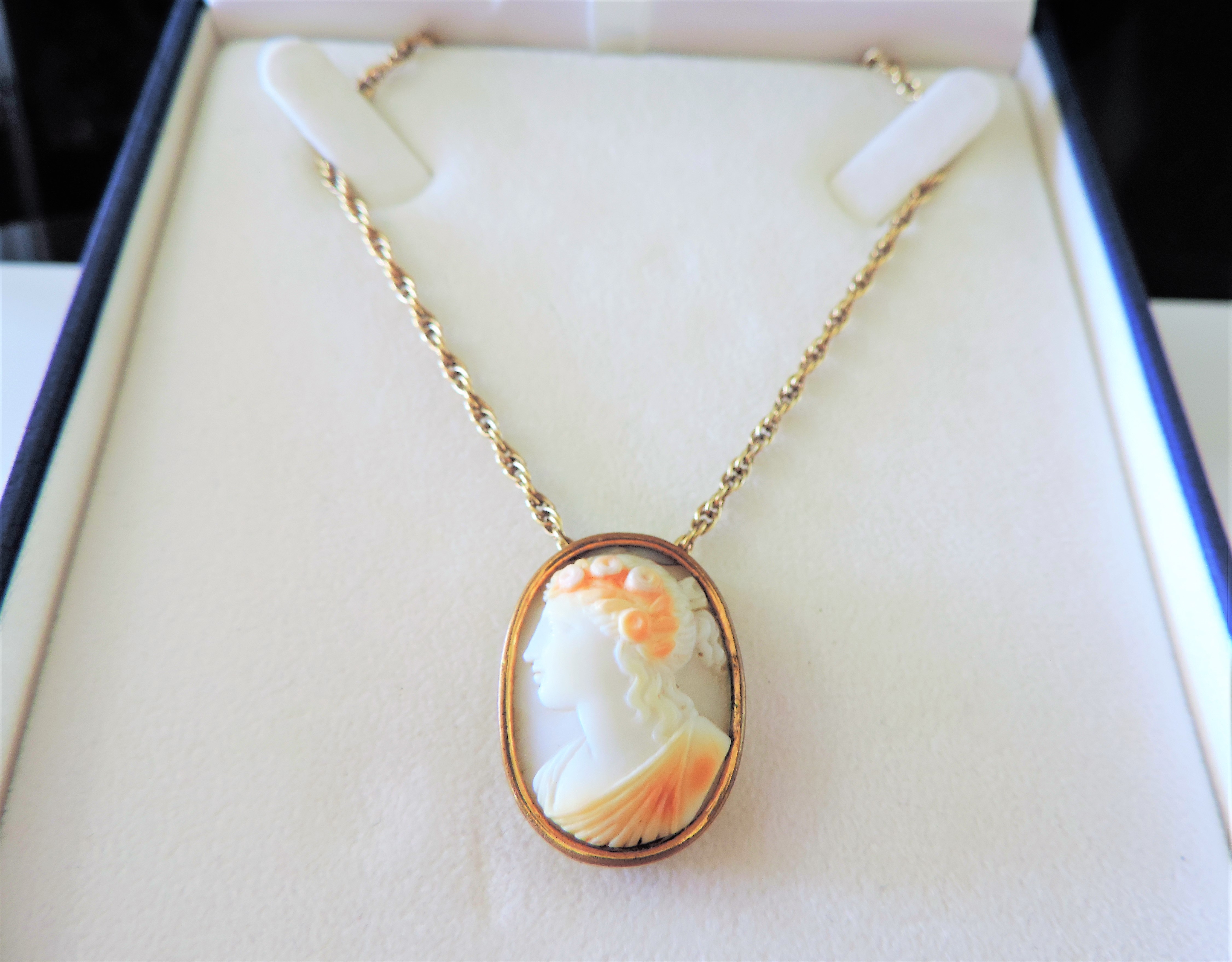 Antique Cameo Pendant Necklace Gold on Silver Chain