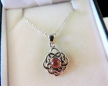 Sterling Silver Rennie Mackintosh Style Amber Pendant Necklace