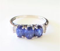 3 Stone Tanzanite Ring in Sterling Silver