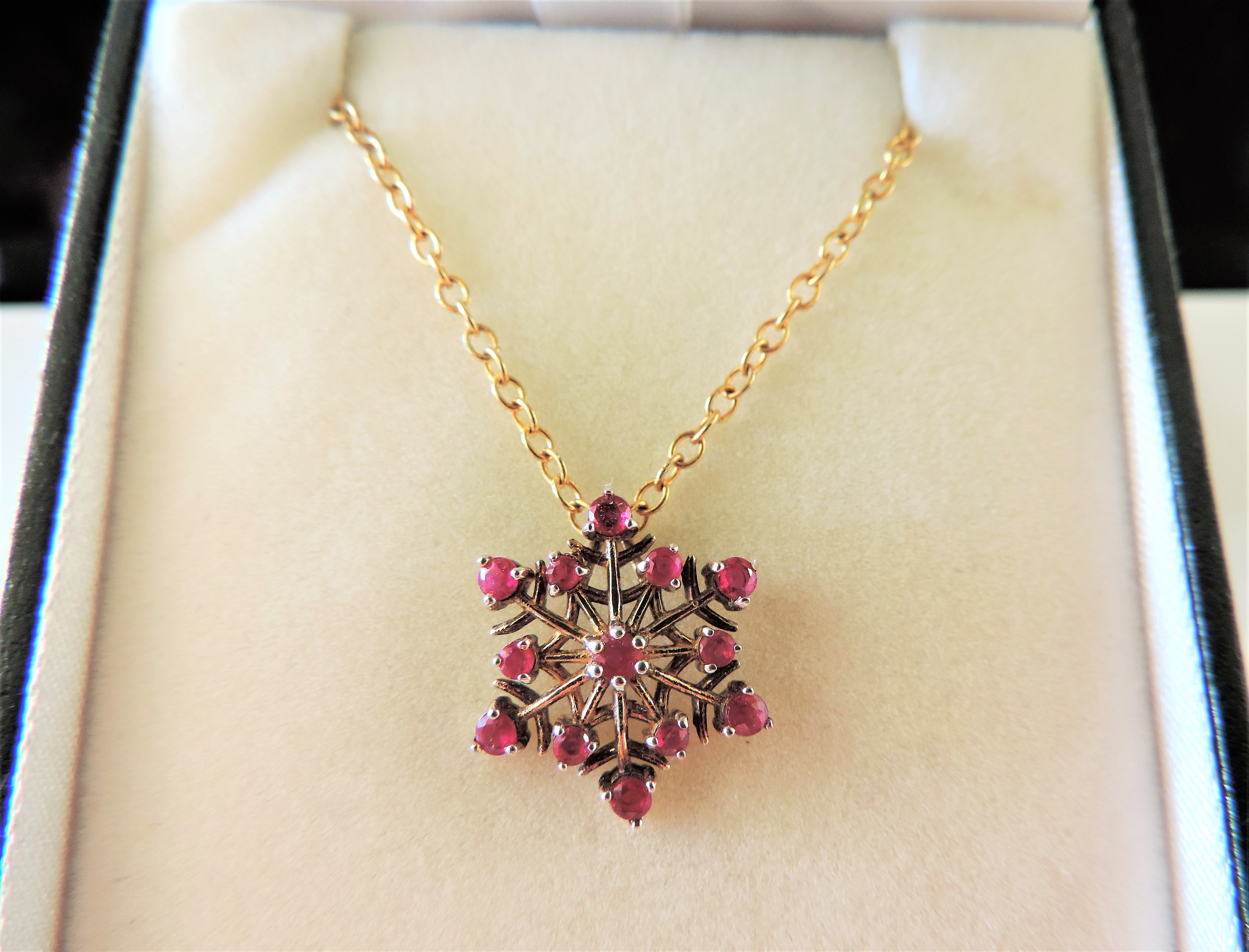 Ruby Snowflake Pendant Necklace Gold on Sterling Silver