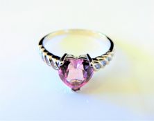 Sterling Silver Heart Shaped Pink Tourmaline Ring