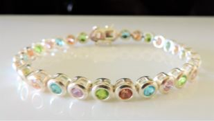Sterling Silver 11 carat Rainbow Gems Tennis Bracelet