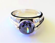 Sterling Silver Tanzanite & Diamonique Ring