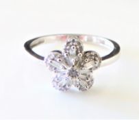 Sterling Silver White Sapphire Flower Cluster Ring