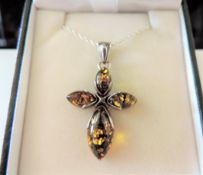 Sterling Silver Green Amber Pendant Necklace
