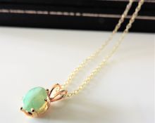 Gold on Silver Opaque Emerald Pendant Necklace