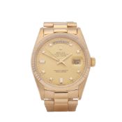 Rolex Day-Date 36 18038A Unisex Yellow Gold Diamond Dial Watch