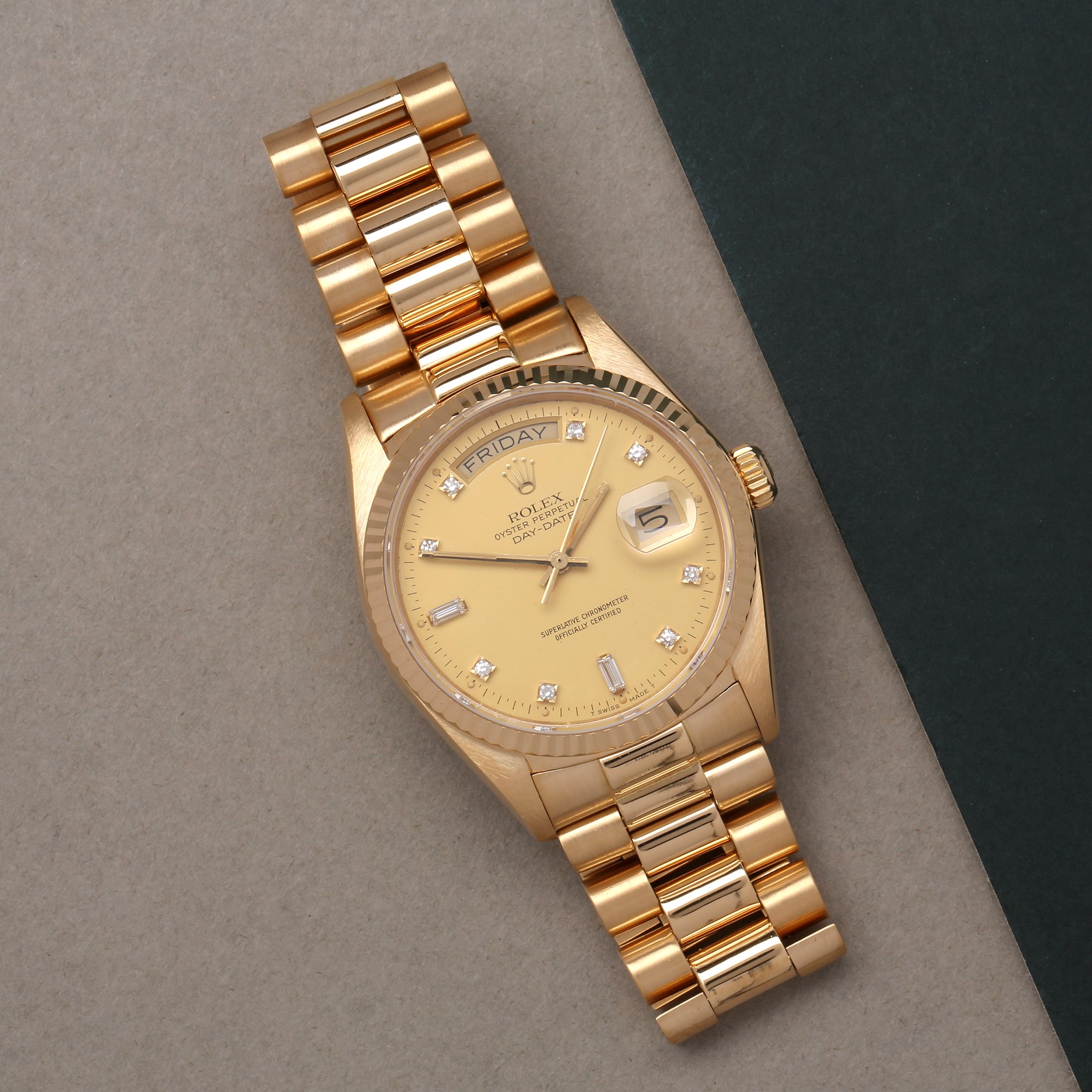 Rolex Day-Date 36 18038A Unisex Yellow Gold Diamond Dial Watch - Image 10 of 10