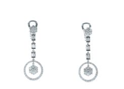 18k White Gold Diamond Drop Cluster Earrings 1.84 Carats