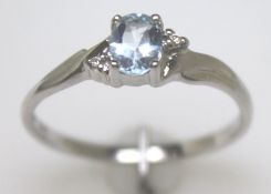 9ct White Gold Diamond and Blue Topaz Ring