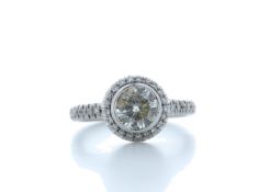 18k White Gold Single Stone With Halo Setting Ring 1.39 Carats