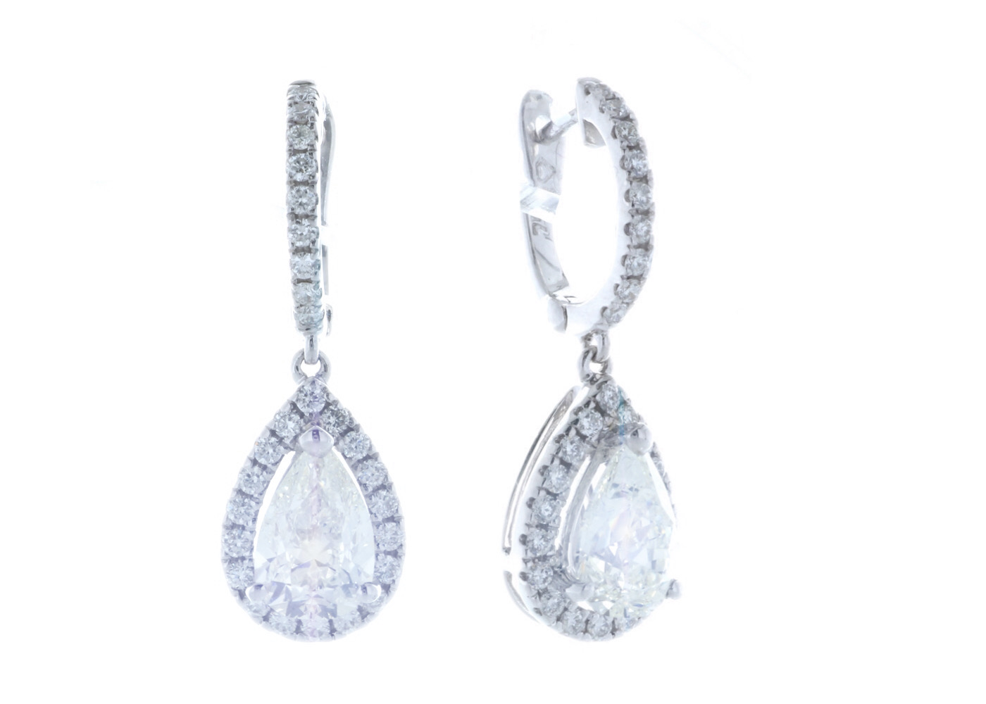 18k White Gold Pear Shape Halo Drop Earring 2.47 Carats - Image 2 of 3