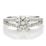 18k White Gold Solitaire Diamond Ring With Two Rows Shoulder Set 1.75 Carats