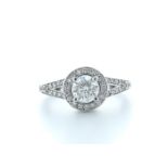 18k White Gold Single Stone With Halo Setting Ring 1.64 (1.01) Carats