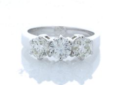 18k White Gold Three Stone Claw Set Diamond Ring 1.52 Carats