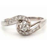 18k White Gold Twist Shoulders Diamond Ring 0.43 Carats