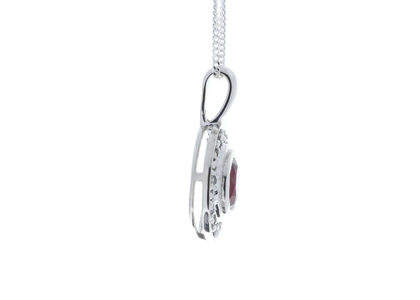 9ct White Gold Created Ruby Diamond Pendant - Image 3 of 5