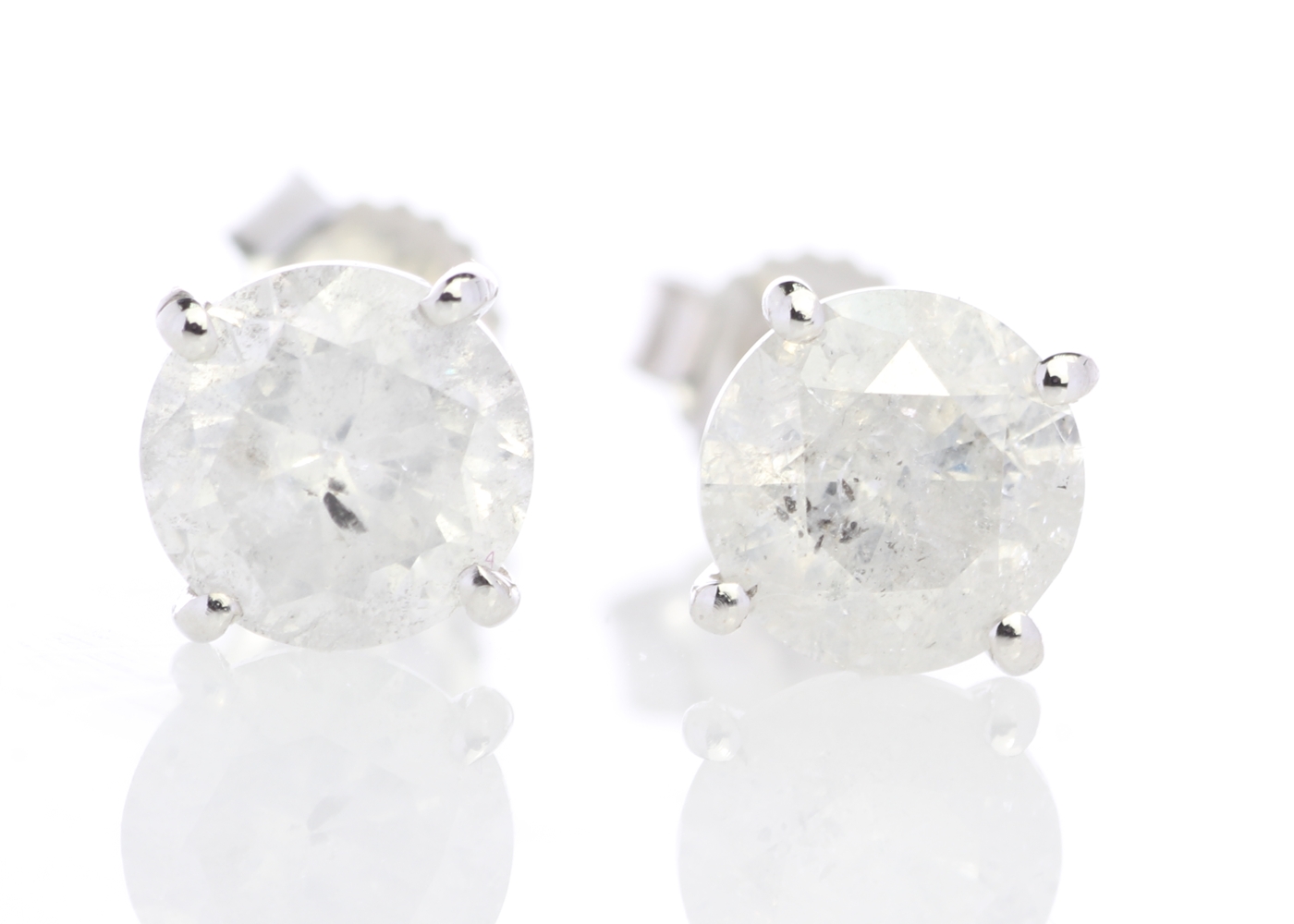 9ct White Gold Prong Set Diamond Earrings 2.01 Carats - Image 2 of 3