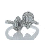 18k White Gold Double Pear Shape Cluster Diamond Ring 0.83 Carats