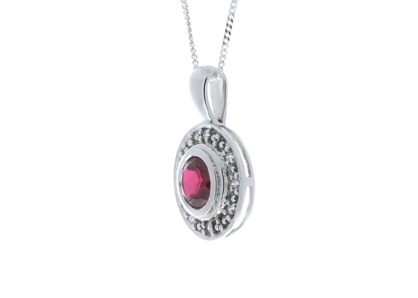 9ct White Gold Created Ruby Diamond Pendant - Image 4 of 5