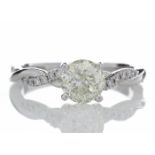 18k White Gold Diamond Ring With Waved Stone Set Shoulders 1.22 Carats