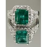 3.49 Carats Zambian Emerald With Natural Diamonds & 18k White Gold