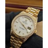 Rolex Daydate 18138 yellow gold with factory diamond bezel and shoulders box and papers