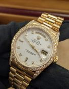 Rolex Daydate 18138 yellow gold with factory diamond bezel and shoulders box and papers