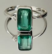 1.45 Carats Zambian Emerald Natural Diamonds & 18k White Gold