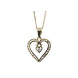 9ct Yellow Gold Heart Shaped Pendant Set With Diamonds 0.16 Carats