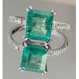 2.16 Carats Zambian Emerald With Natural Diamonds & 18k White Gold