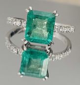 2.16 Carats Zambian Emerald With Natural Diamonds & 18k White Gold